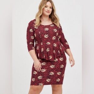Torrid Peplum Dress Limited Edition Ponte Skulls Leopard Red Plus Size 4X Rare!